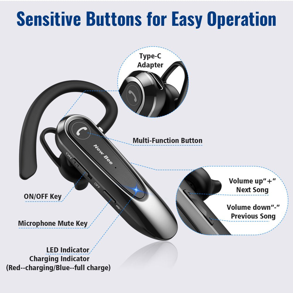 Bluetooth Headset W/Mic Wireless Earpiece In-Ear Business Earbuds for IOS Android Cellphone