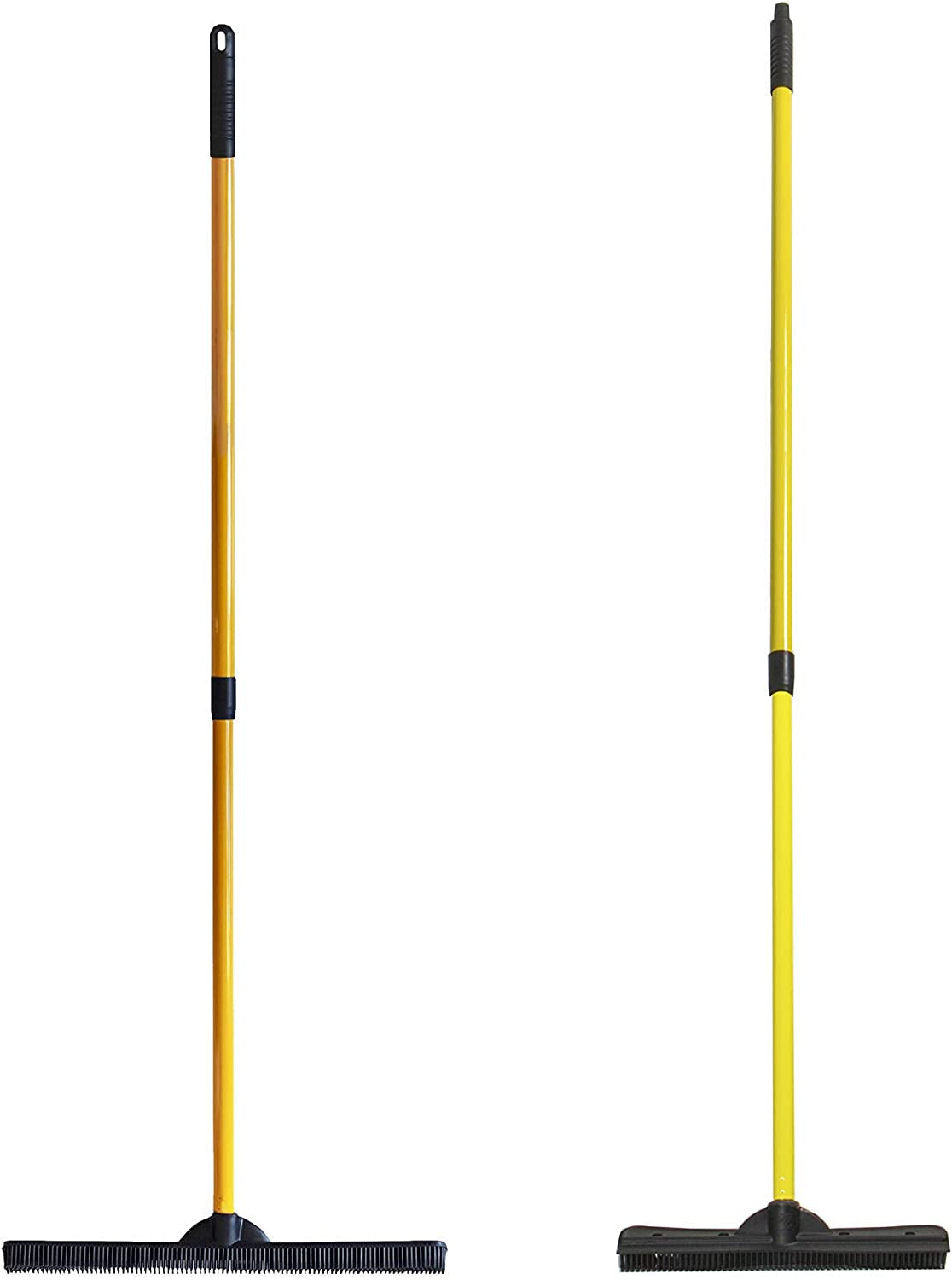 FURemover Pet Hair Remover Carpet Rake - Rubber Broom for Pet Hair Removal Tool with Squeegee & Telescoping Handle Extends from 3-5' Black & Yellow