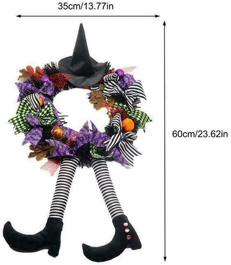 Halloween Wreath with Hat Legs Pumpkin Door Hanging Garland Front Door for Halloween Decorations