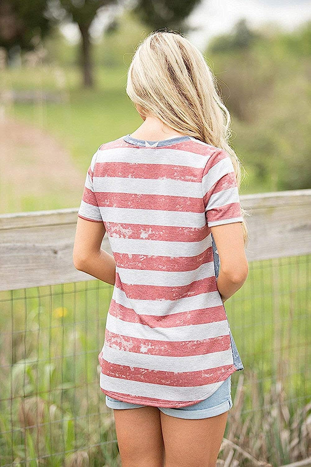 Women's Casual American Flag T Shirt 4th of July Short Sleeve Tee USA Patriotic Summer Blouse Tops…