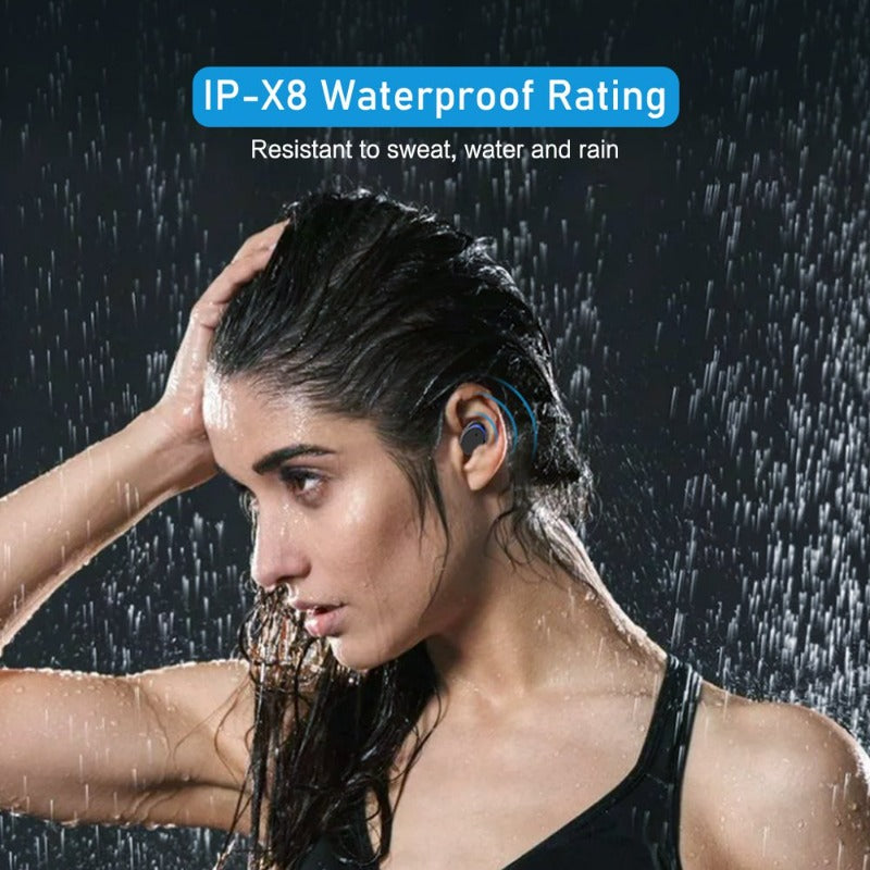 Bluetooth 5.0 Headphones IPX8 Waterproof, Hight-Fidelity Stereo Sound Quality in Ear Headset, Built-In Mic LED Charging Case & 21 Hours Playtime