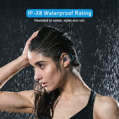 Bluetooth 5.0 Headphones IPX8 Waterproof, Hight-Fidelity Stereo Sound Quality in Ear Headset, Built-In Mic LED Charging Case & 21 Hours Playtime