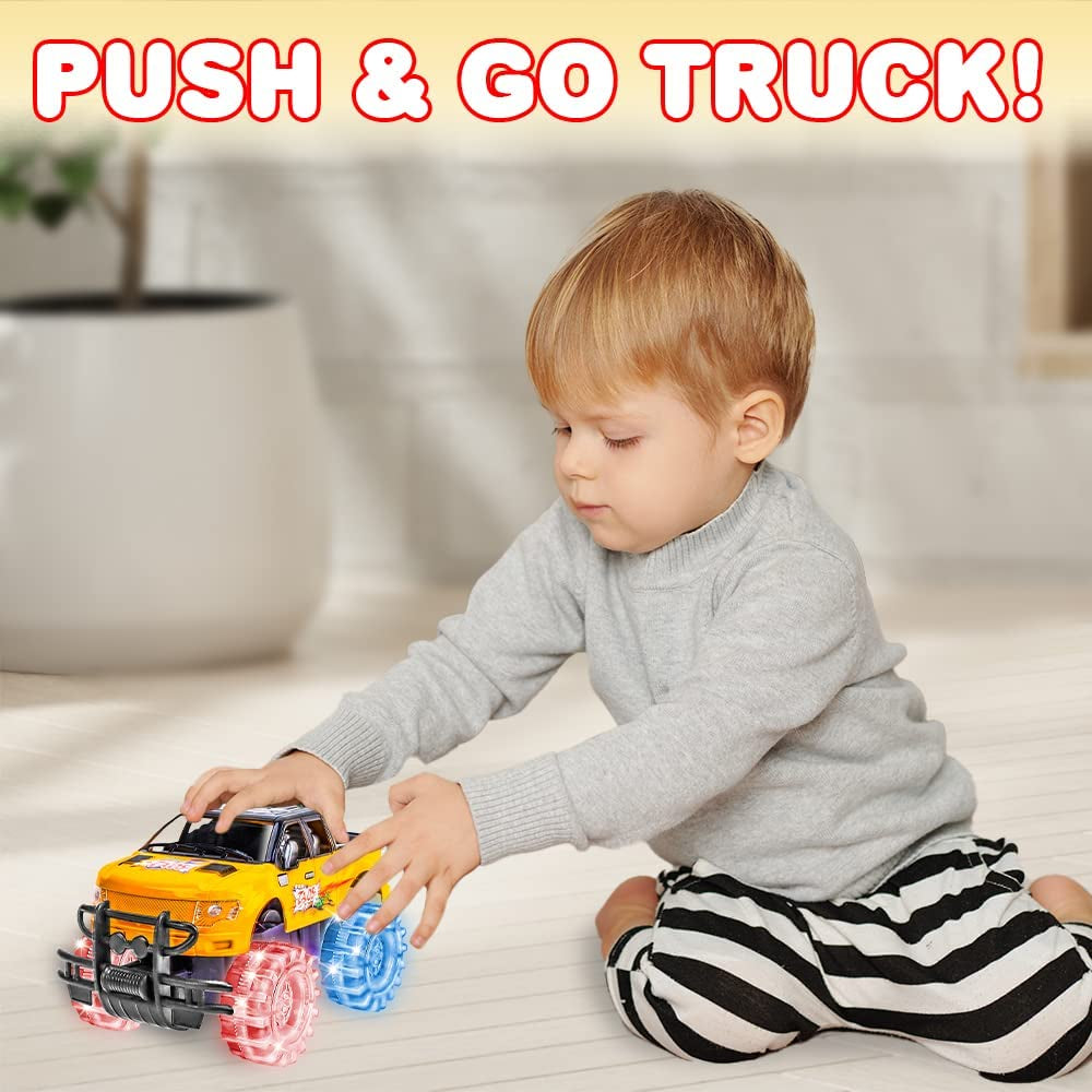 Artcreativity Light up Yellow & Black Monster Truck, 1 Piece, 8 Inch Monster Truck with Flashing LED Tires & Batteries, Push N Go Car Toys for Kids, Fun Gift for Boys & Girls Ages 3 & Up