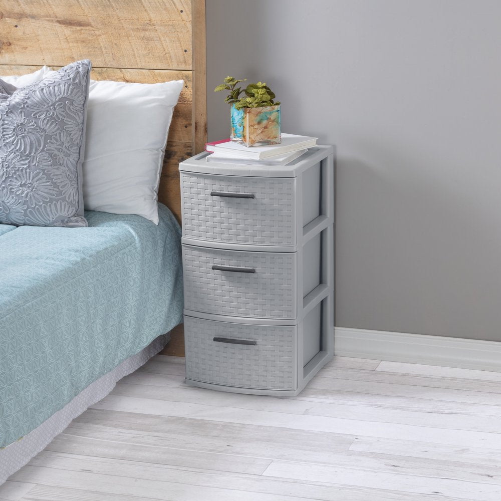 3 Drawer Weave Tower Plastic, Cement