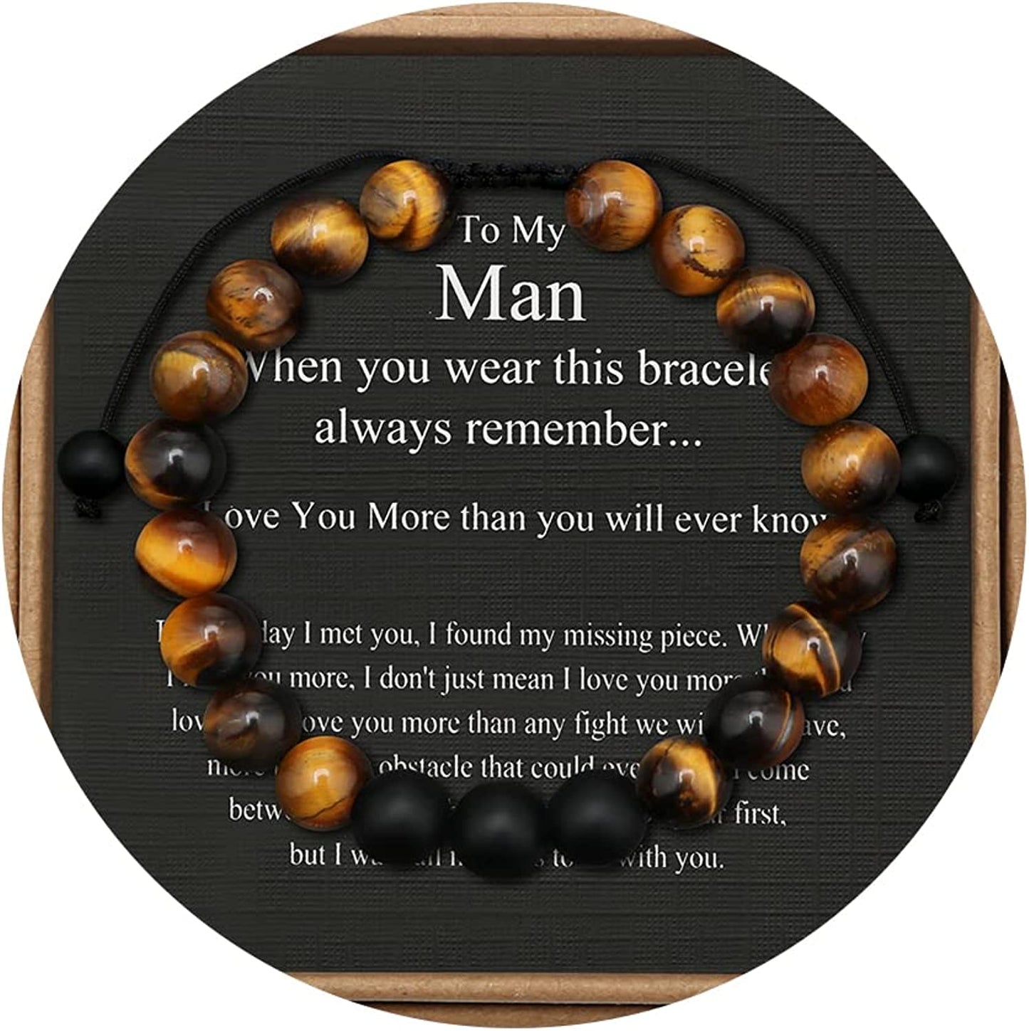 Tiger Eye Beaded Bracelets for Men To My Boyfriend Husband Son Brother Grandson Mens Bracelet Anniversary Birthday Christmas Father's day Gifts for Him