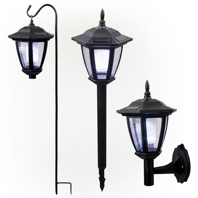 Solar Black 3-Function LED Light - Stake, Wall Light or Hanging, 30 Inch Tall