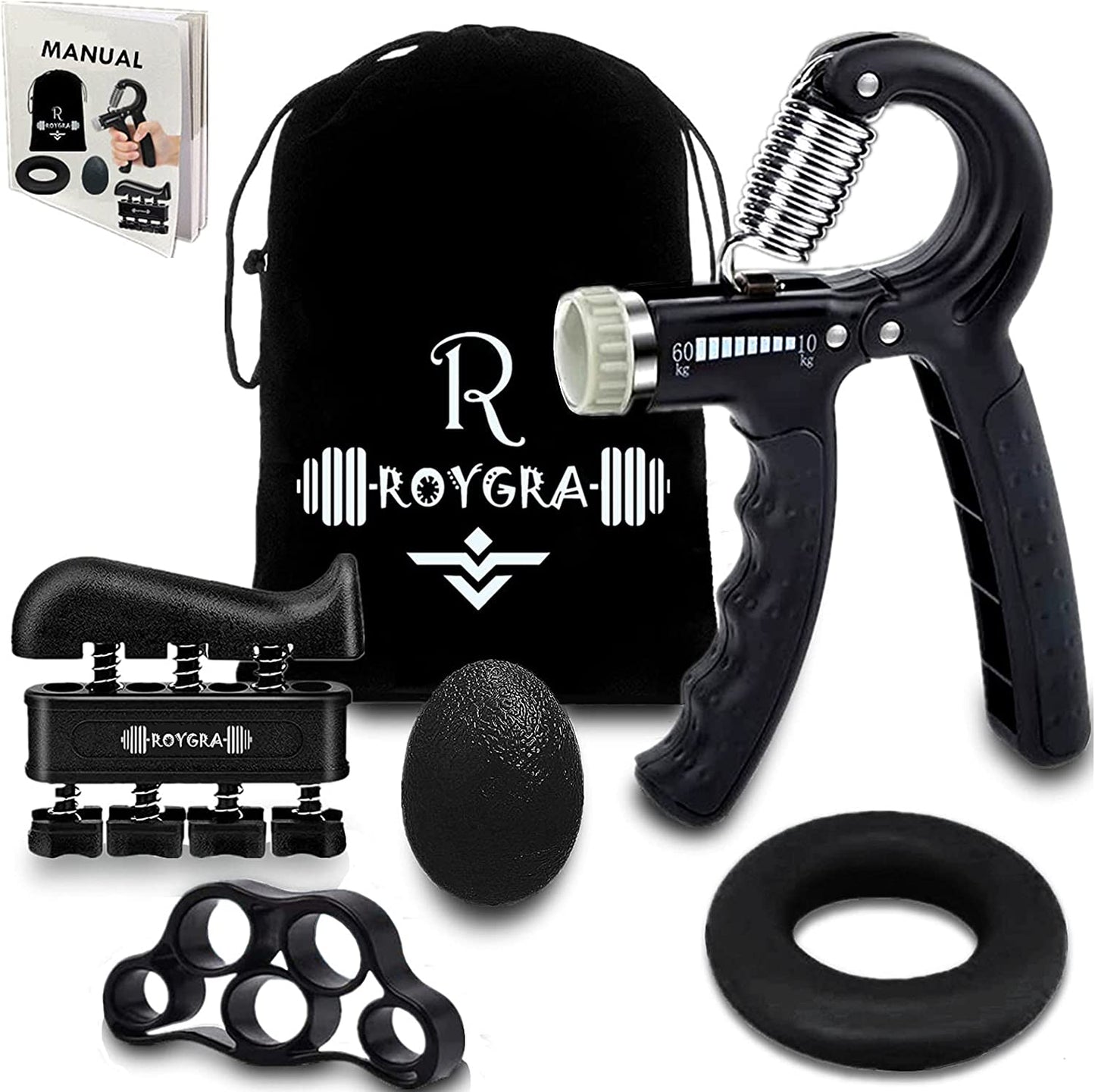 Grip Strength Trainer, Forearm Workout, Hand & Finger Exerciser - 5 Pack