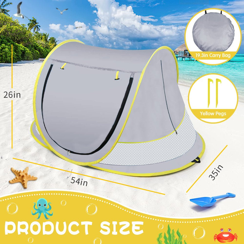 Baby Beach Tent, UPF 50+ Pop up Beach Tent Sun Shelter, Easy Setup Play Tent for Travel, Mini Beach Tent for Kids Toddlers,Grey