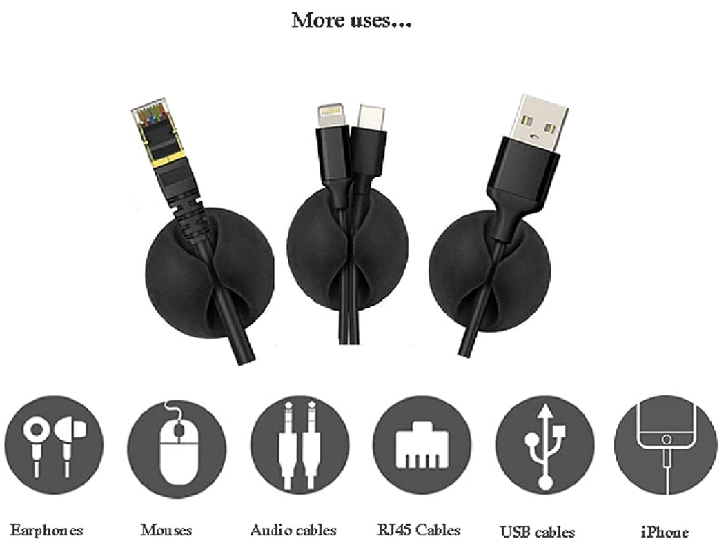 Cable Wire Cord Clips Organizer Holder Clamp Self-Adhesive Cord Management System for Charging USB Network Headphone Cables for Car Desk Office Home (Pack of 6 Black Silicone )