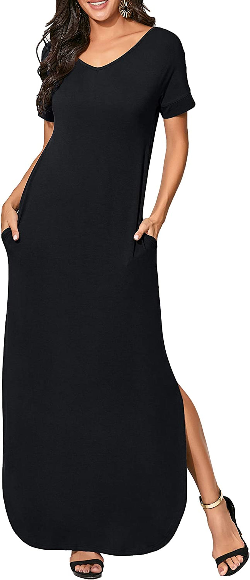 Summer Casual T-Shirt Dresses for Women Loose Fit Comfy Short Sleeves Women Dresses with Pockets Fall Dress
