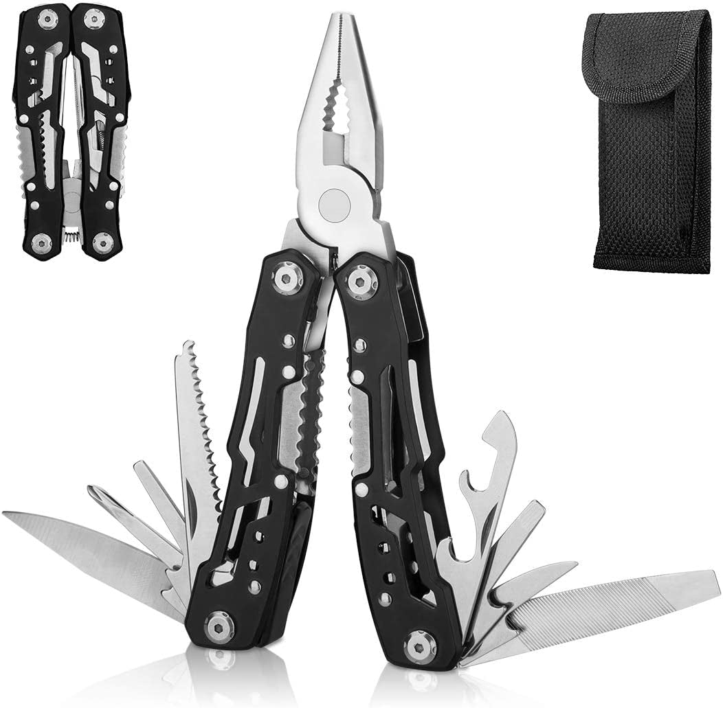 14-In-1 Multitool with Safety Locking, Professional Stainless Steel Multitool Pliers Pocket Knife, Bottle Opener, Screwdriver with Nylon Sheath for Outdoor, Survival, Camping, Hunting and Hiking