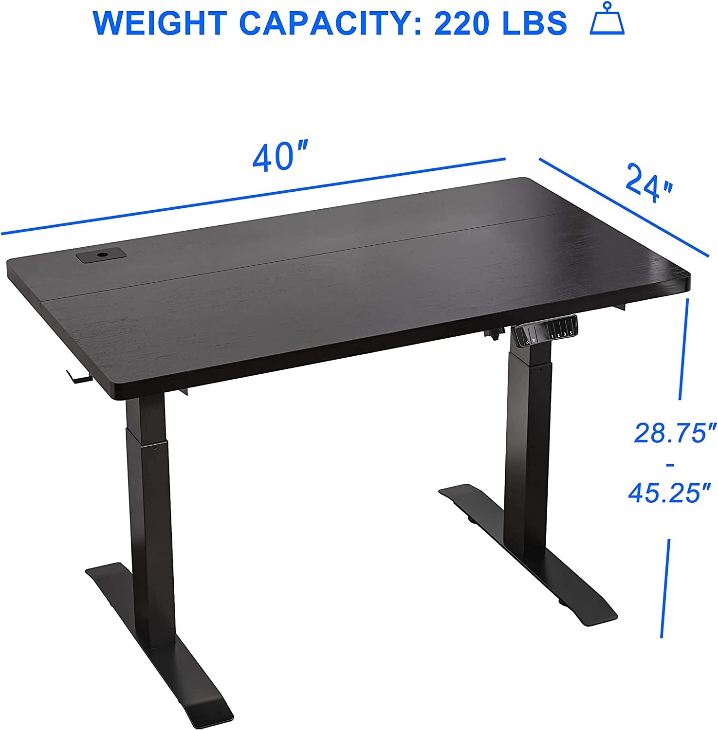 NATURE Electric Standing Desk with Black Top 40 X 24 Inches, Stand up Desk with Adjustable Height and Splice Board for Home Office