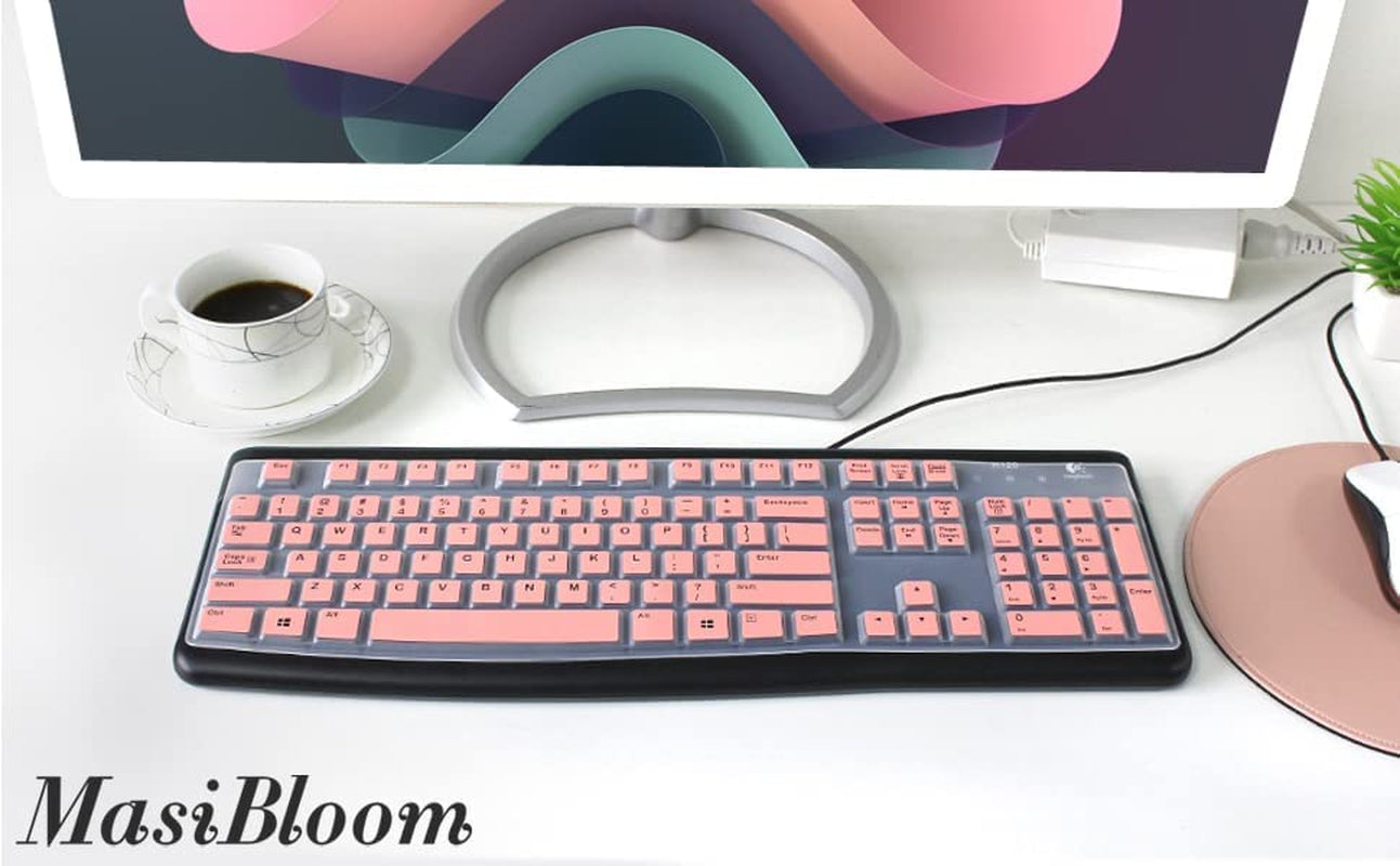 Silicone Keyboard Cover Skin for LogitechErgonomic Desktop USB Wired Keyboard Waterproof Protector Accessories (Pink)