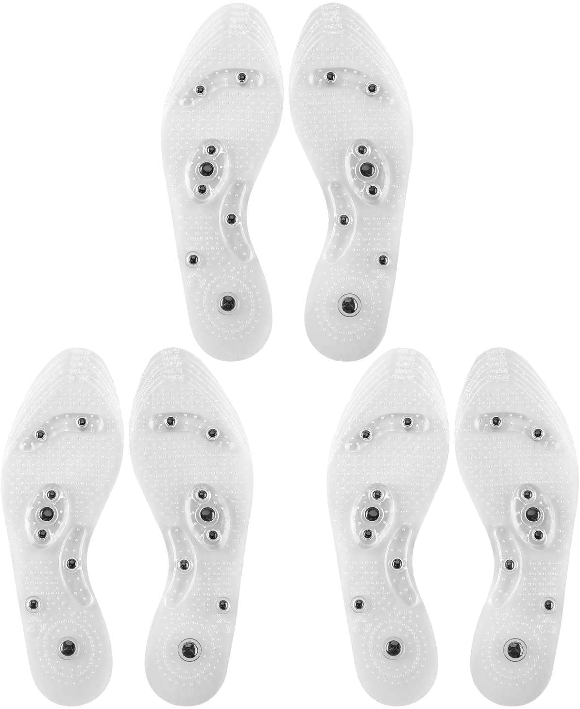 3 Pairs Acupressure Magnetic Massage Insoles, Oumers Foot Massage Shoe-Pad Foot Therapy Reflexology Pain Relief Shoe Insoles,Transparent (US M:7-9 W:8-10)