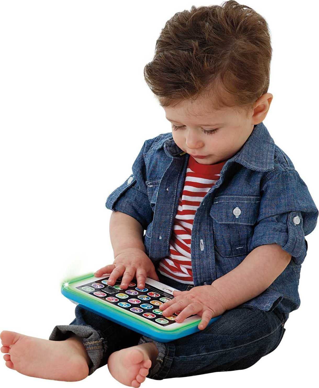 Fisher-Price Pretend Tablet Learning Toy with Lights Music and Smart Stages Educational Content for Baby and Toddler, Blue