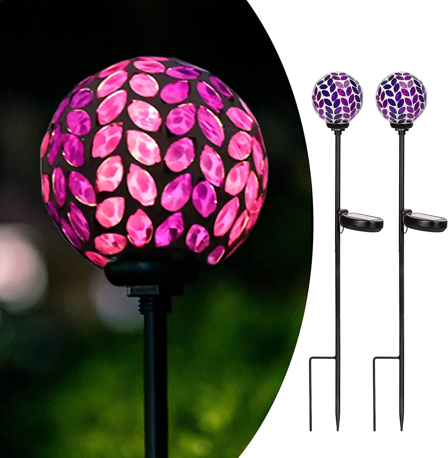 Solar Lights Outdoor Garden Decor - Mosaic Decorative Stakes Solar Powered Gazing Ball Light Landscape Solar Globe Lights for Yard Path Decoration