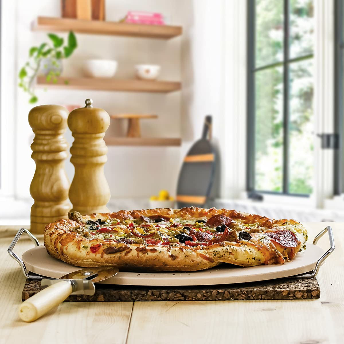 Ceramic Flat 13 Inch Pizza Stone Set