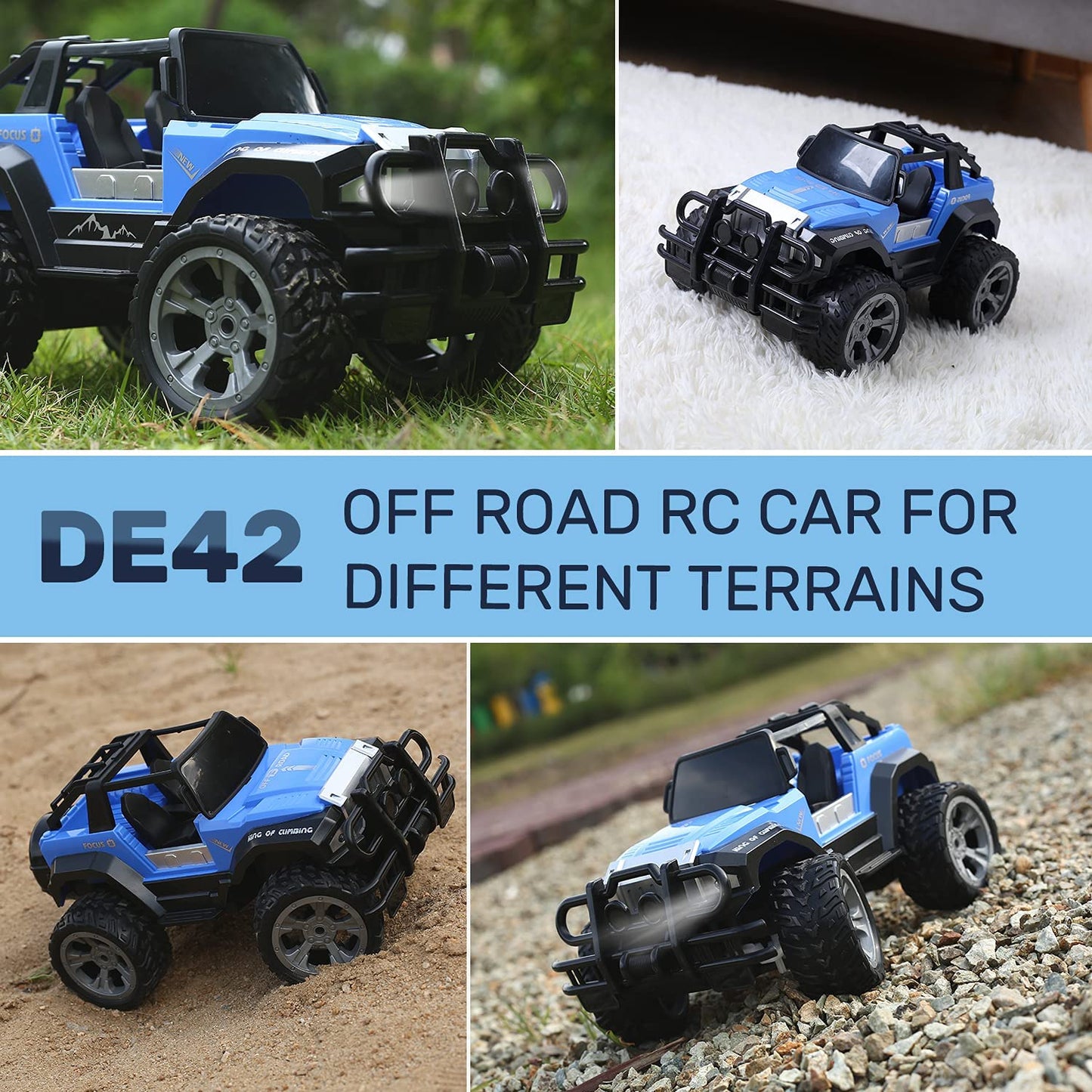Remote Control Car RC Racing Cars,1:18 Scale 80 Min Play 2.4Ghz LED Light Auto Mode off Road RC Trucks with Storage Case,All Terrain SUV Jeep Cars Toys Gifts for Boys Kids Girls Teens,Blue