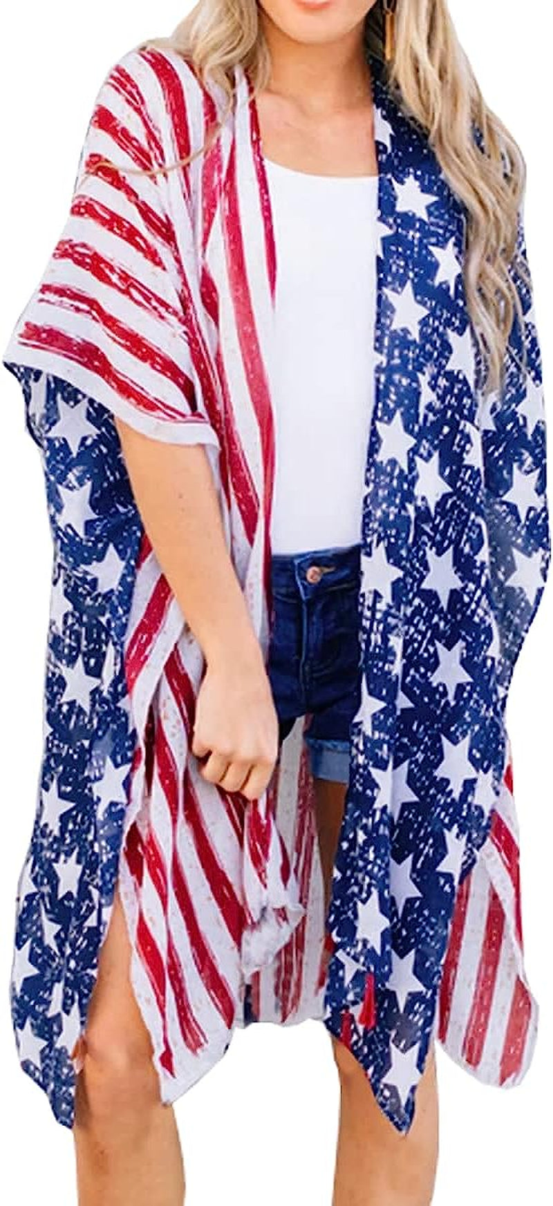 Women's American Flag Kimono Cardigan Lightweight