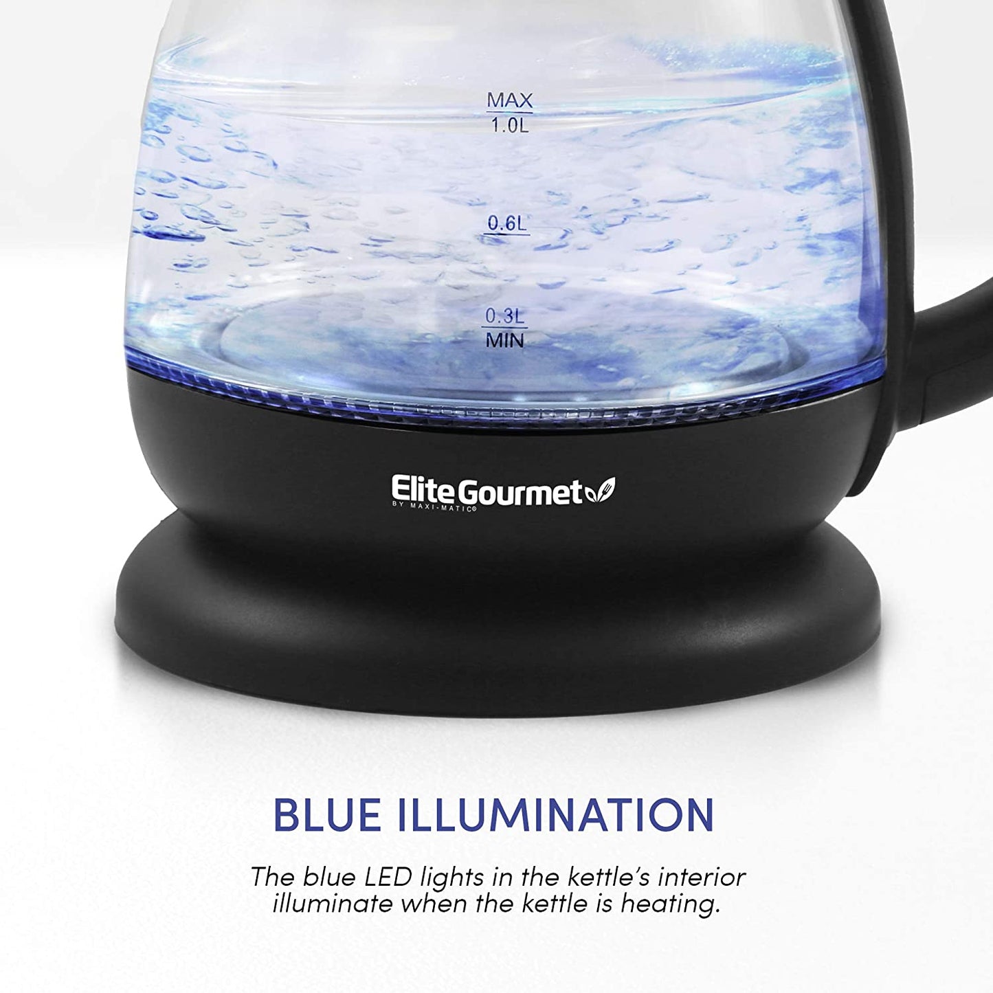 Electric 1.0L Bpa-Free Glass Kettle Cordless 360° Base, Stylish Blue LED Interior, Handy Auto Shut-Off Function – Quickly Boil Water for Tea & More