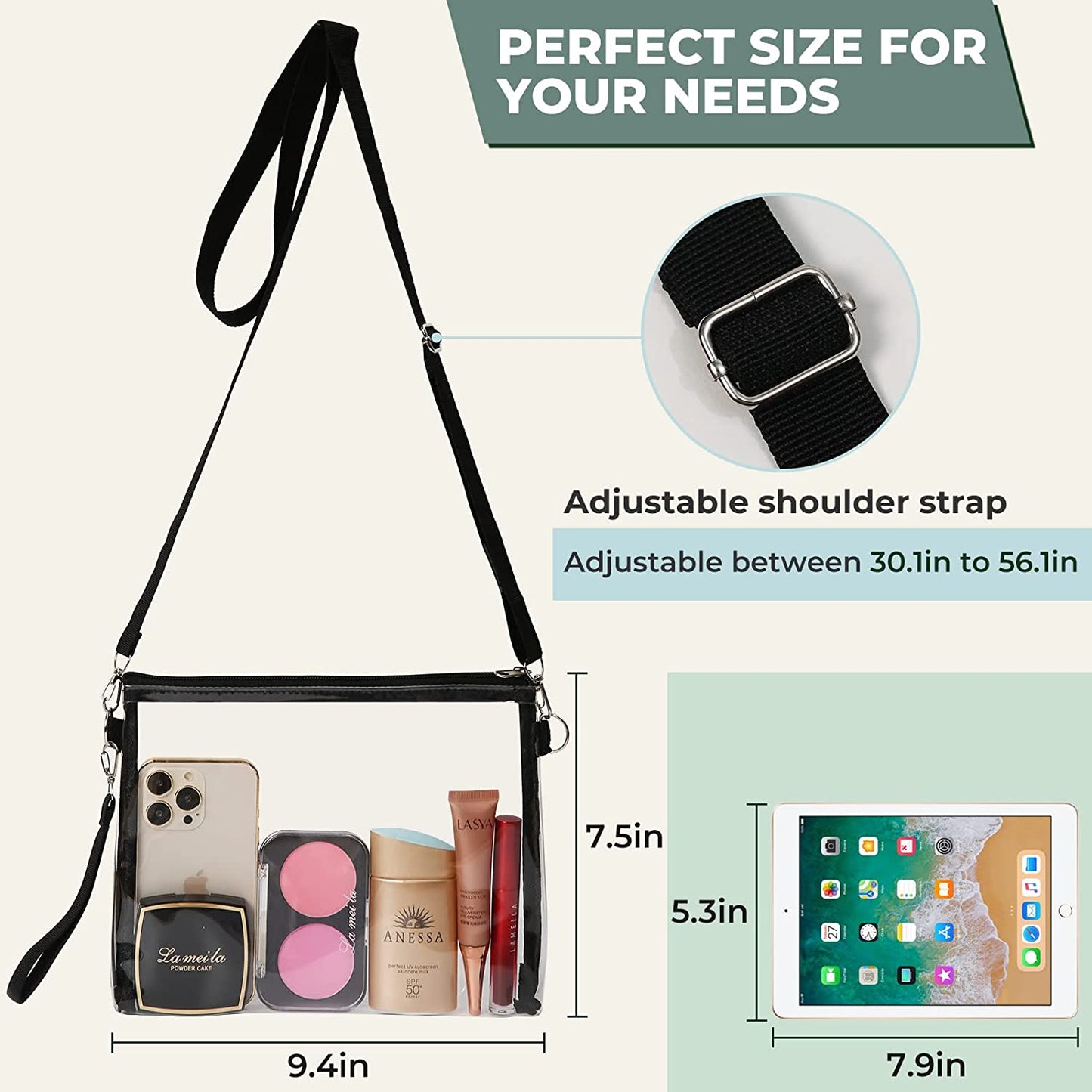  Women's Clear Bags with Adjustable Strap 