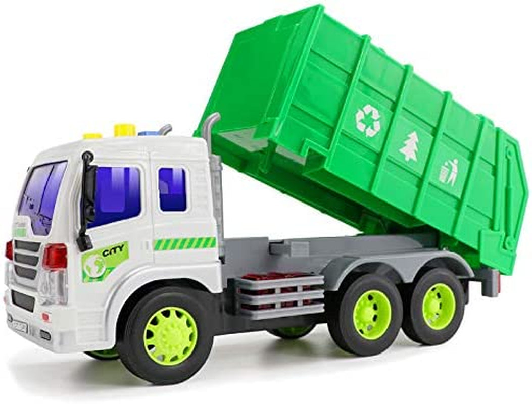 Friction Powered Garbage Truck Toys 1:16 Toy Vehicle with Lights and Sounds for Kids