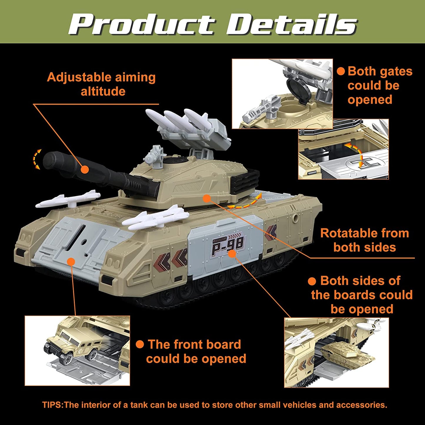 Military Tank Toy Sets, Army Toys with 7 Vehicles Trucks Helicopter, Model Car Kits Birthday Gift for Boys Girls Kids, Easy to Store