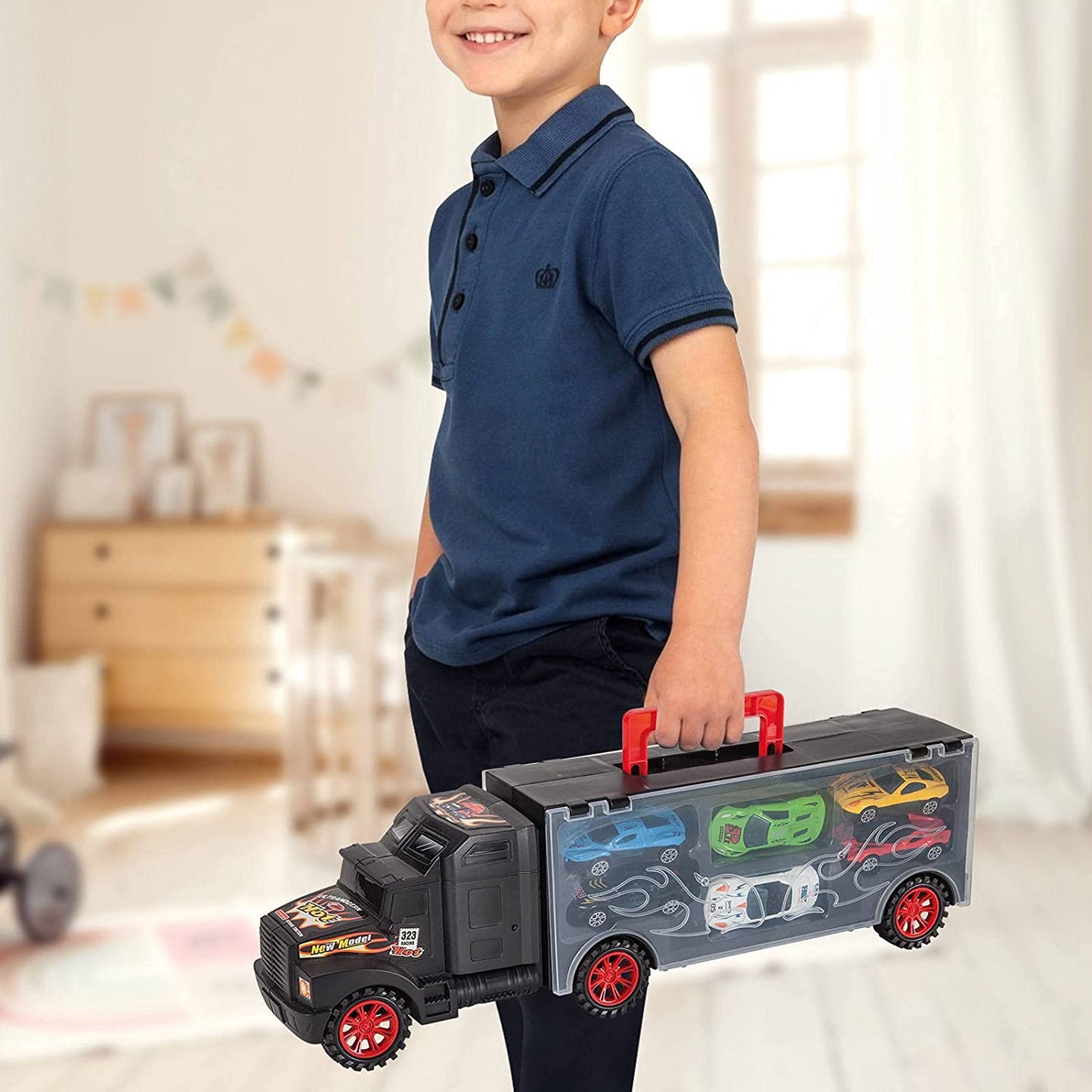 Toddler Toys for 3-5 Year Old Boys,Toy Truck Carrier with 12 Die-Cast Vehicles Toy Cars and 2 Race Tracks,Gift for Kids Age 3 4 5 6 7
