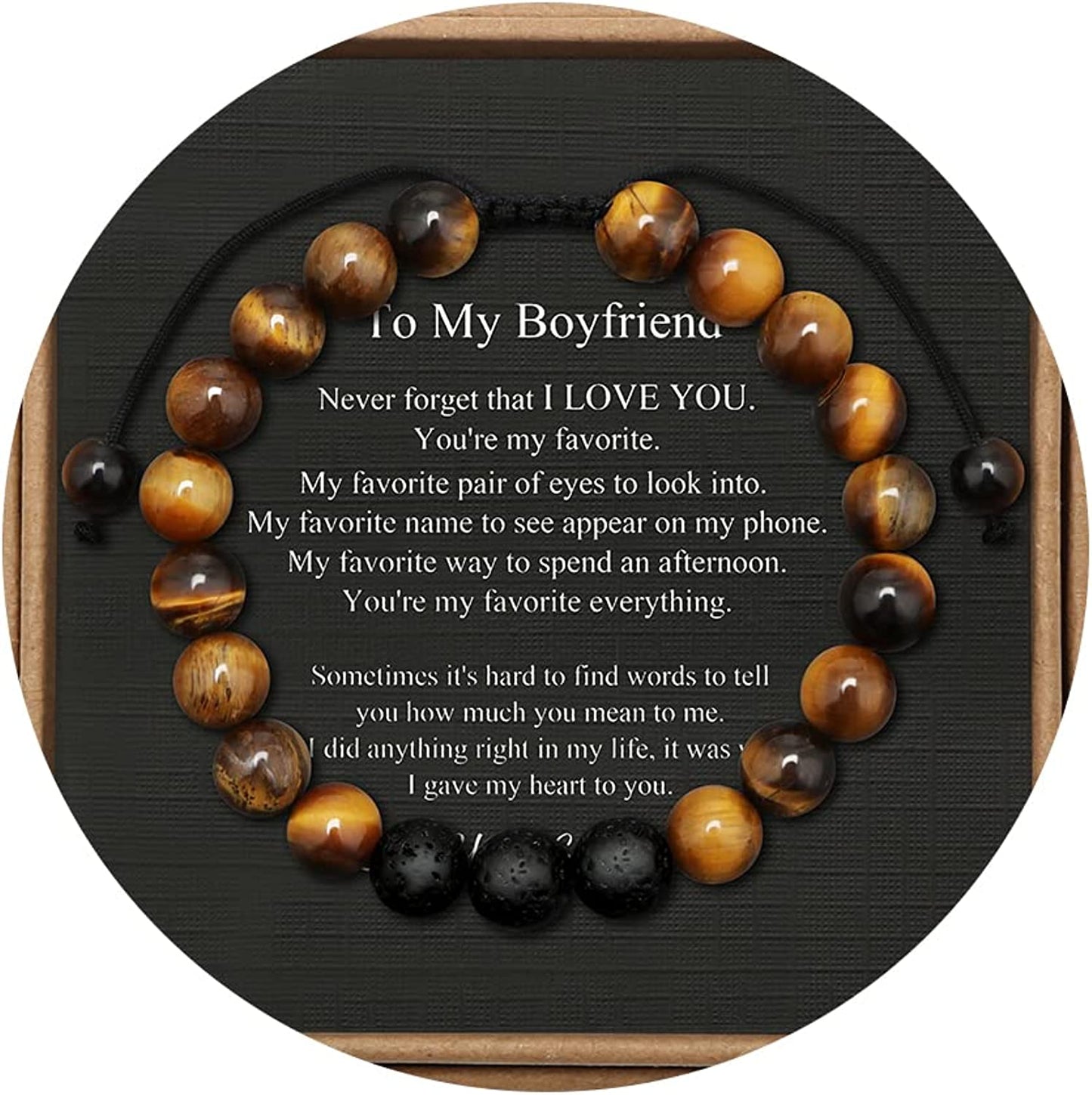 Tiger Eye Beaded Bracelets for Men To My Boyfriend Husband Son Brother Grandson Mens Bracelet Anniversary Birthday Christmas Father's day Gifts for Him