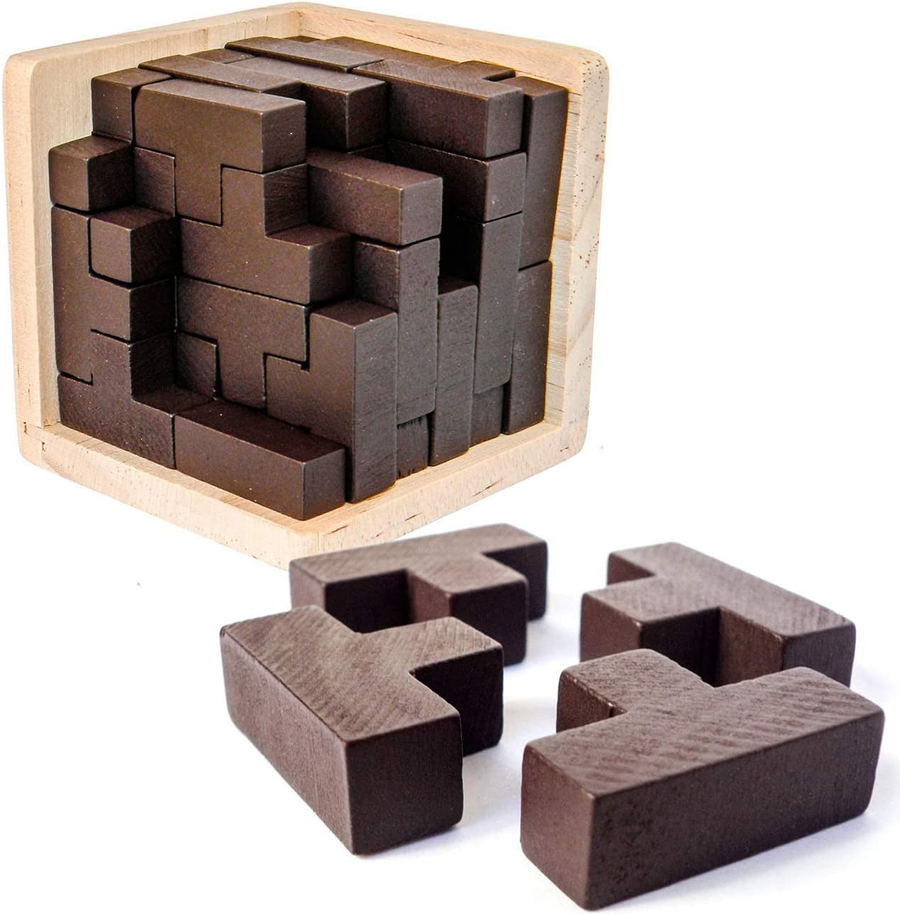 Wooden Brain Teaser Puzzle Cube Wooden Puzzles T-Shaped Jigsaw Logic Puzzle Educational Toy for Kids and Adults