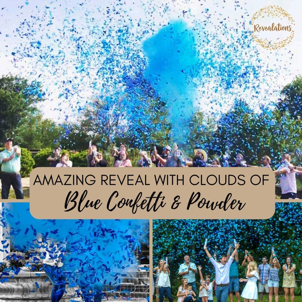 Set of 4 Blue Revealations Gender Reveal Confetti Powder Cannon
