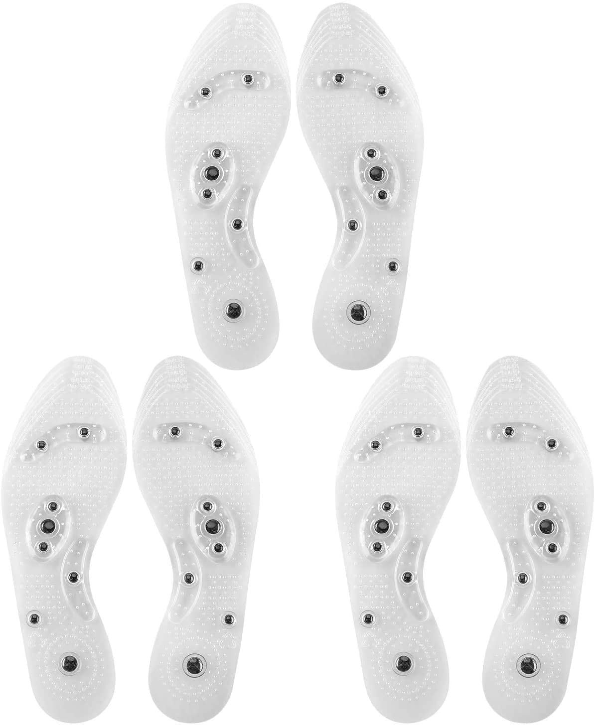 3 Pairs Acupressure Magnetic Massage Insoles, Oumers Foot Massage Shoe-Pad Foot Therapy Reflexology Pain Relief Shoe Insoles,Transparent (US M:7-9 W:8-10)