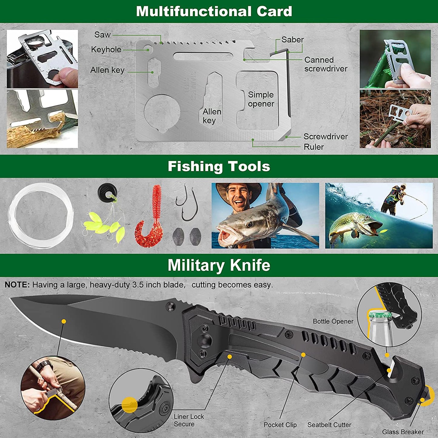Survival Kits 27 in 1 Camping Accessories Tactical Gear Fishing Equipment for Camping Hiking Hunting Outdoor Adventure, Christmas Thanksgiving Day Birthday Gifts Idea