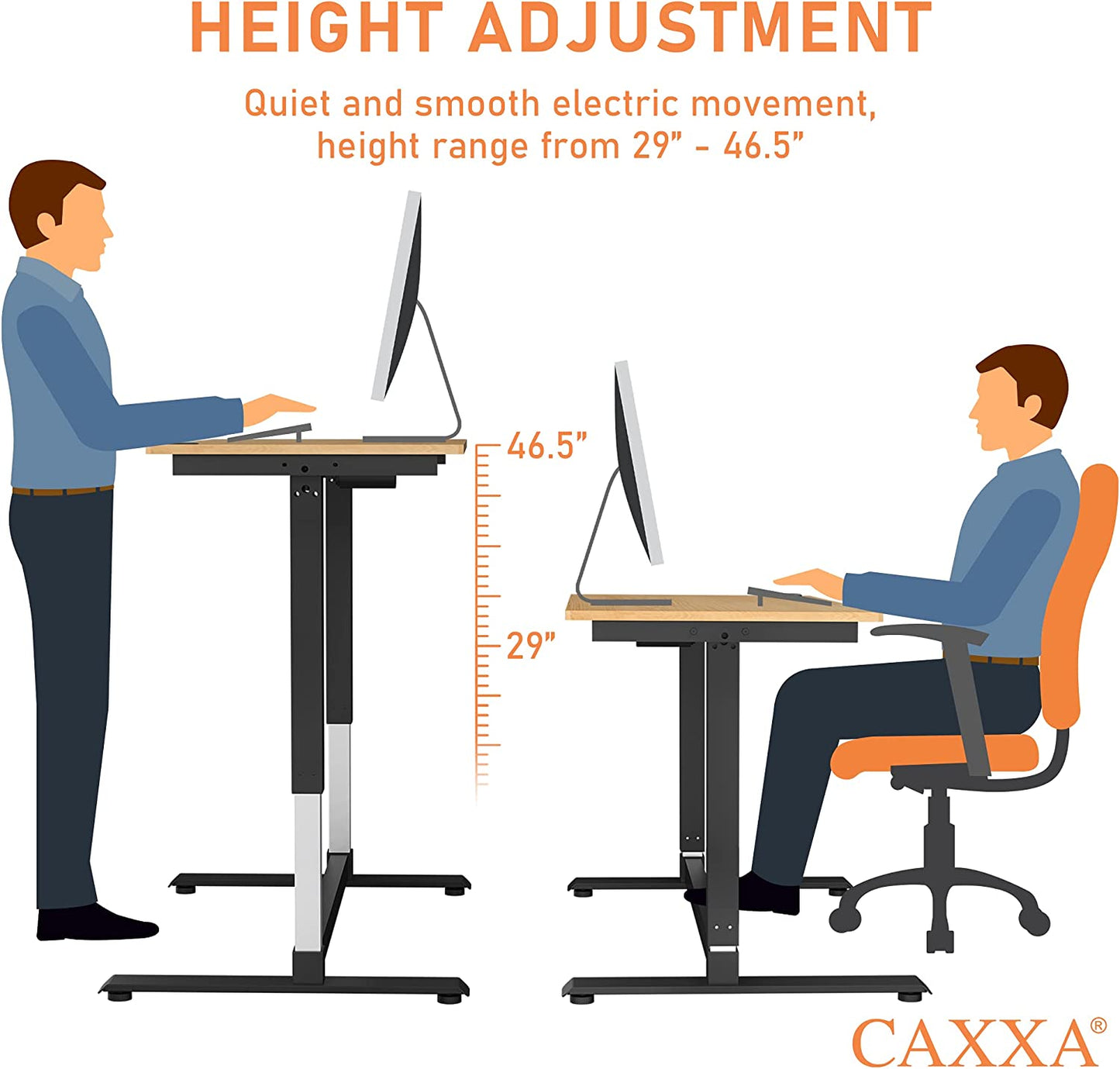 Height Adjustable Computer Desk Electric, 48 X 24 Inches, Black Frame Teak Tabletop
