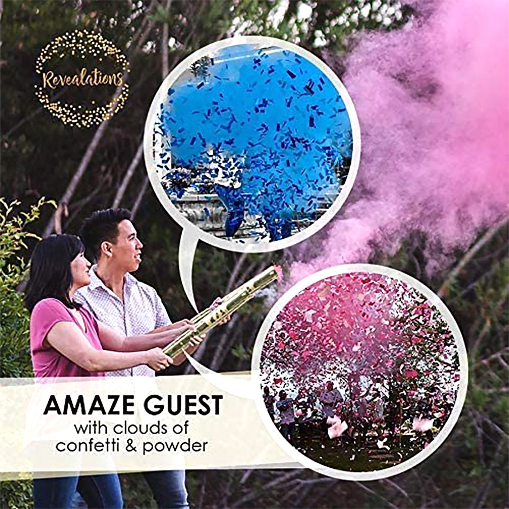 Set of 4 Blue Revealations Gender Reveal Confetti Powder Cannon