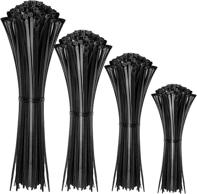 Cable Zip Ties, 400/600 Pack Black Zip Ties Assorted Sizes 12+8+6+4 Inch, Multi-Purpose Self-Locking Nylon Cable Ties Cord Management Ties,Plastic Wire Ties for Home, Office, Garden, Workshop