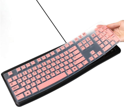 Silicone Keyboard Cover Skin for LogitechErgonomic Desktop USB Wired Keyboard Waterproof Protector Accessories (Pink)