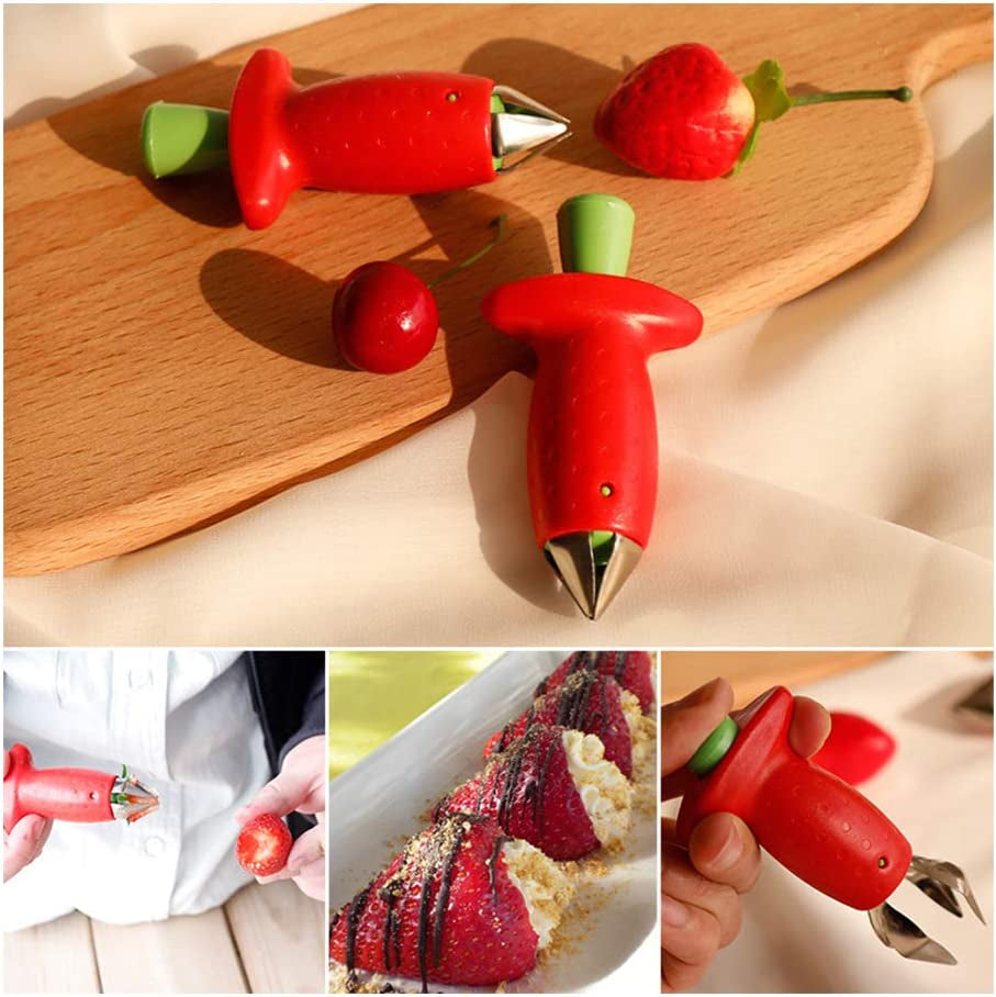 Strawberry Huller Stem Remover and Strawberry Slicer Set,Potatoes Pineapples Carrots Tomato Corer Slicer Cherry Pitter,Fruit Picker Stalks Tools,Stainless Steel Blade Kitchen Tools and Gadgets