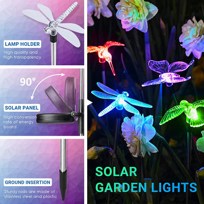 3 Pack Solar Butterfly Lights Outdoor, Multi-Color Changing Solar Garden Decorations, LED Solar Light Stakes, Solar Yard Lights for Patio, Lawn & Garden, Solar Bird Lights…