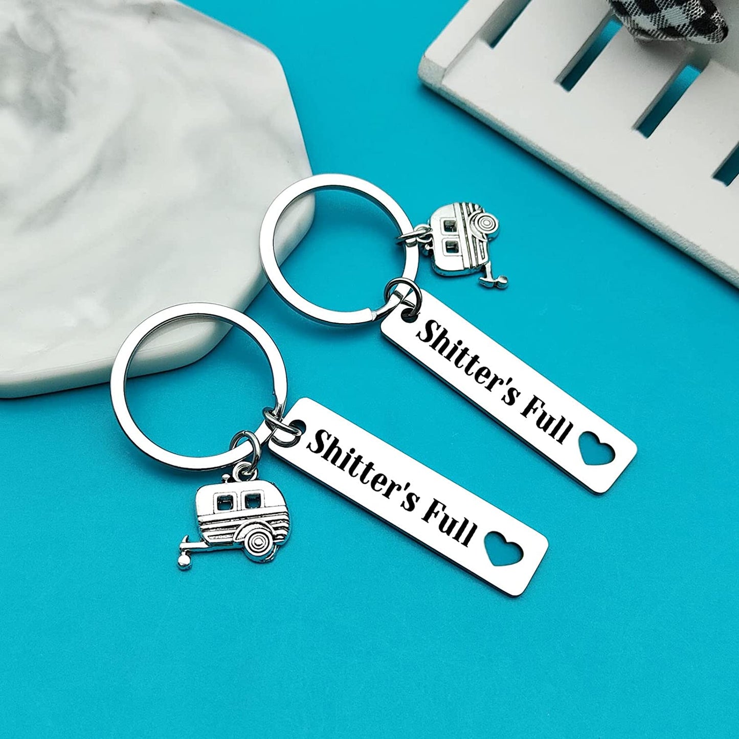 2pcs Happy Camper RV Keychain Camping Gifts for Men Women Camper Trailer