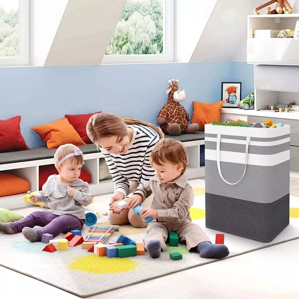 2 Pack 75L Large Laundry Basket, Freestanding Waterproof Clothes Basket, Foldable Waterproof Clothes Basket, Cotton Linen Storage Basket with Handles, for Clothes and Toy Storage