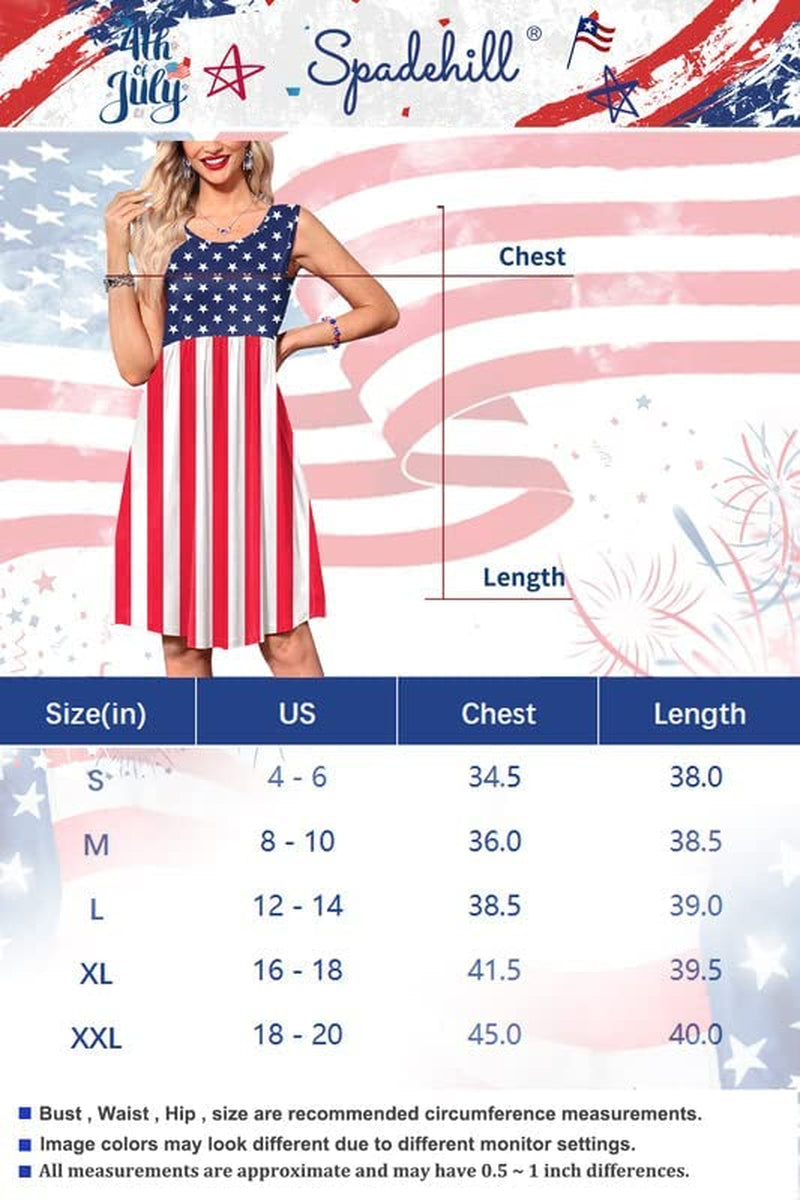 Women July 4th American Flag Sleeveless Dress with Pockets