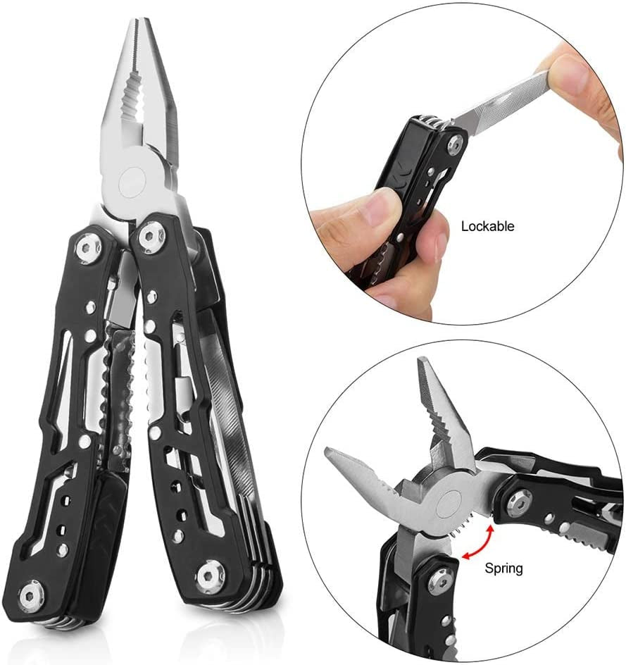 14-In-1 Multitool with Safety Locking, Professional Stainless Steel Multitool Pliers Pocket Knife, Bottle Opener, Screwdriver with Nylon Sheath for Outdoor, Survival, Camping, Hunting and Hiking