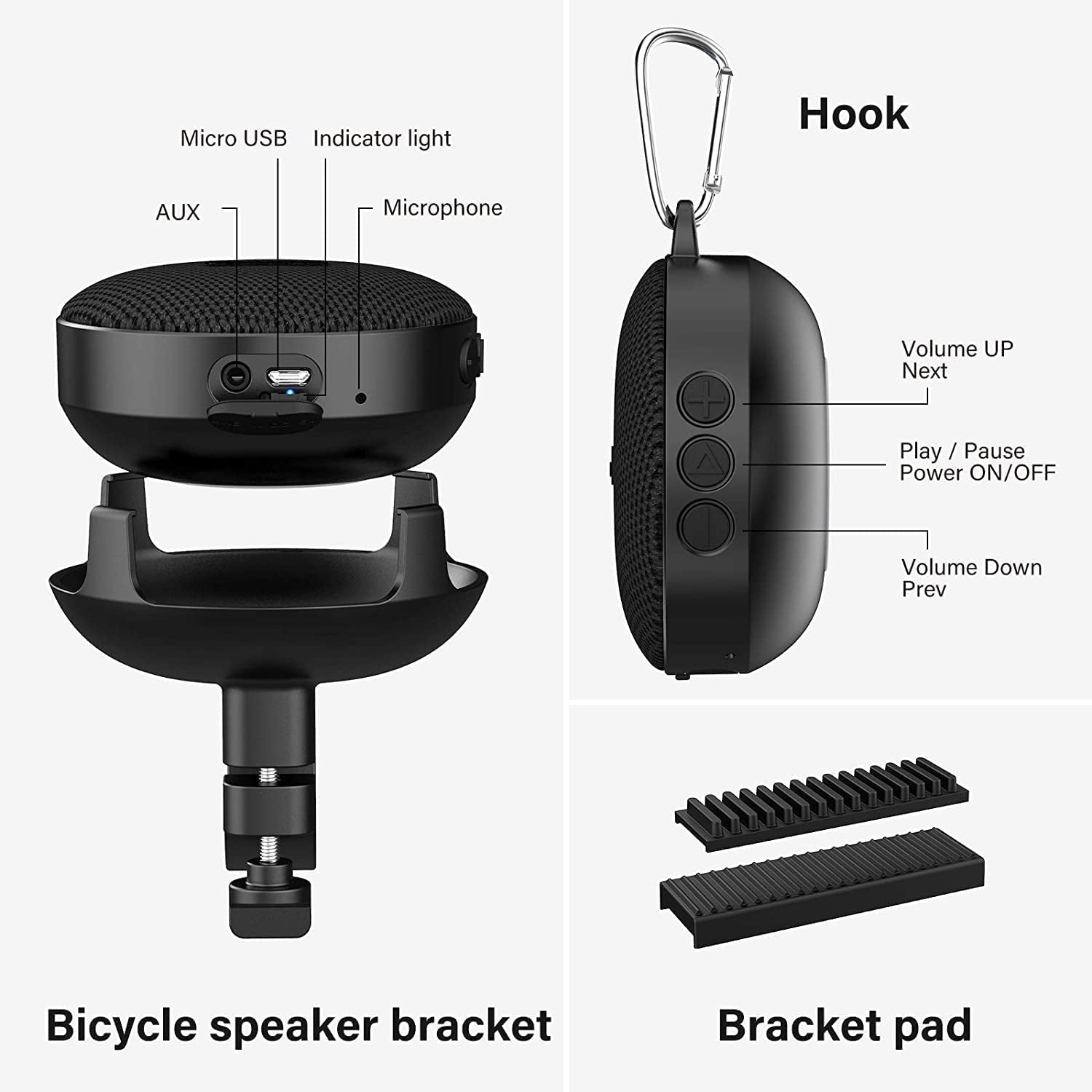  Portable Bluetooth Speaker for Bike, IP65 Waterproof & Dustproof Mini Outdoor Speaker, Bluetooth 5.0 and 10h Play Time, Wireless Bicycle Speaker with Loud Sound for Riding, Hiking and Camping