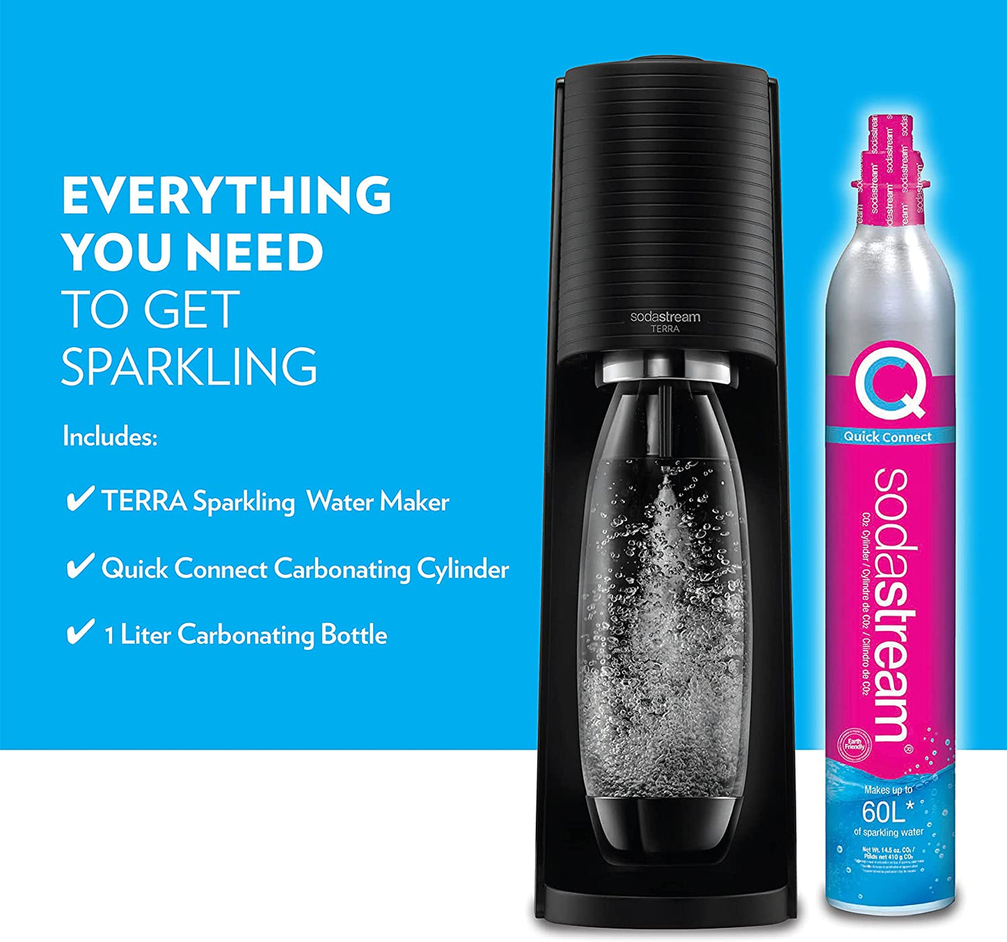 SodaStream Terra Sparkling Water Maker (Black) with CO2, DWS Bottle and Bubly Drop