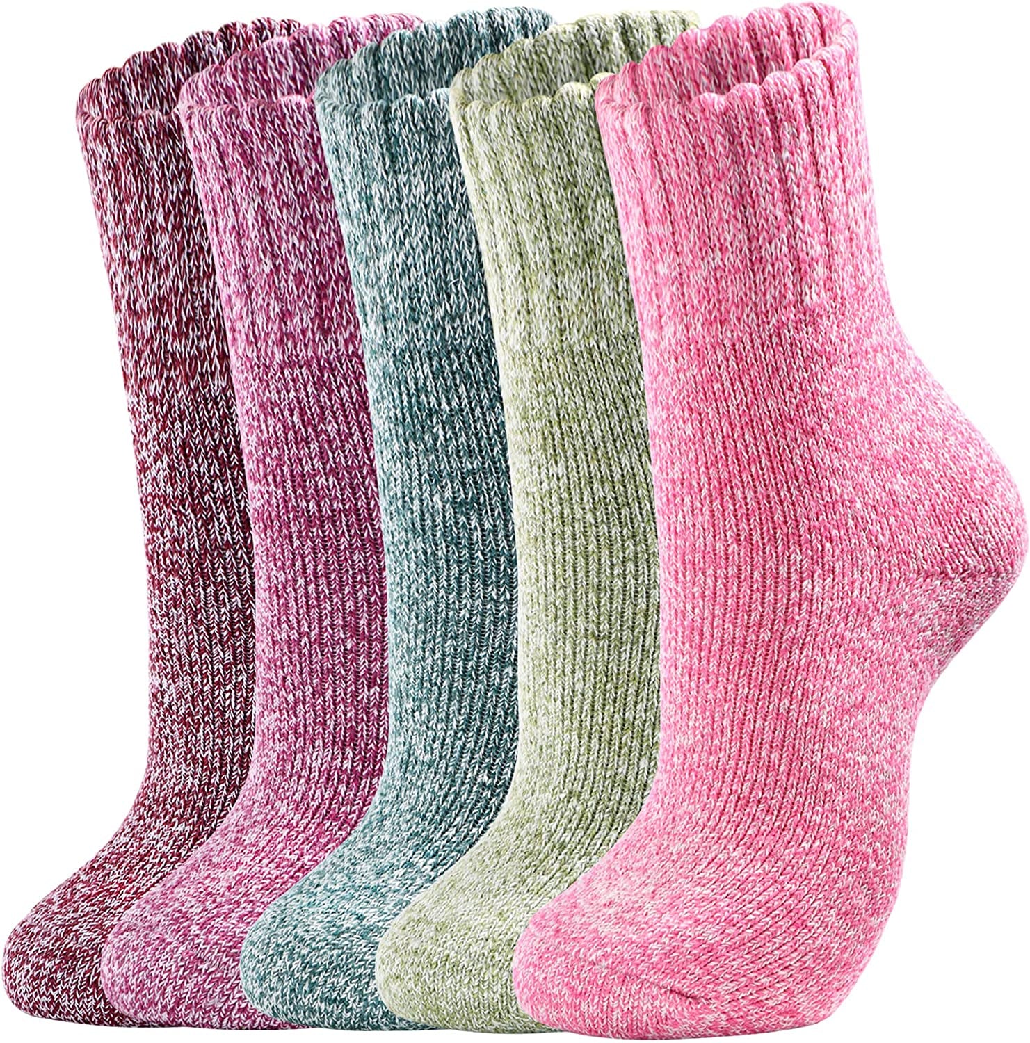 5 Pairs Wool Socks - Wool Socks for Women & Men Boot Socks Soft Crew Socks Winter Hiking Socks Thick Cozy Socks Warm Long Socks