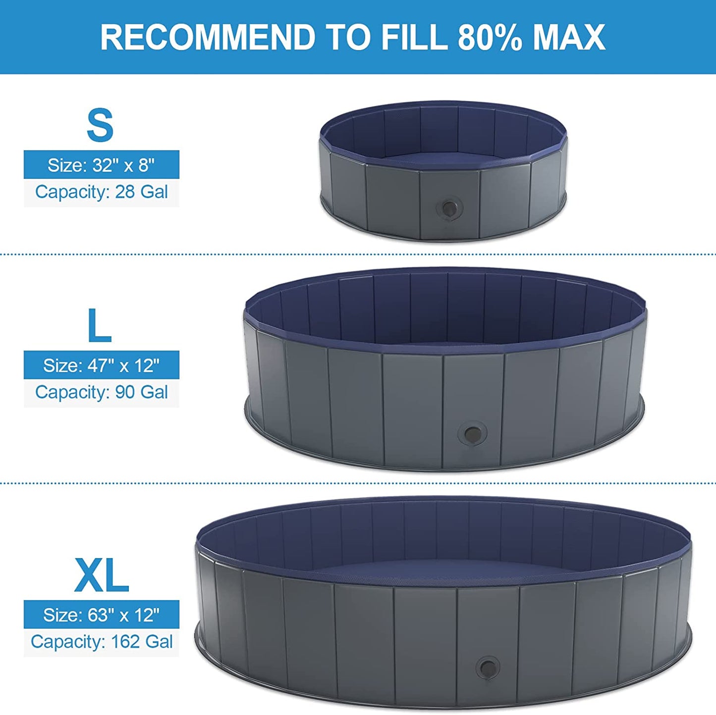 Foldable Dog Pool, Collapsible Hard Plastic Dog Swimming Pool, Portable Bath Tub for Pets Dogs and Cats, Pet Wading Pool for Indoor and Outdoor, 32 x 8 Inches