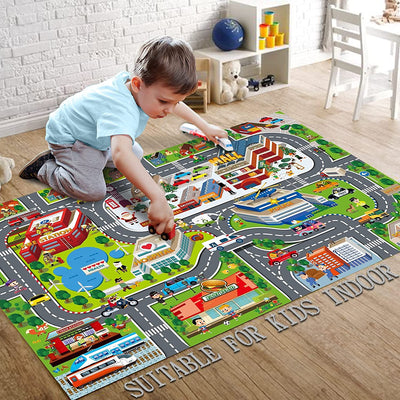 Kids Dream Mat Modern City Toy Activity Playmat, Parent-Child Interaction Game Map Rug, Ideal Children'S Educational Road Traffic City Life Pretend Play 552-C