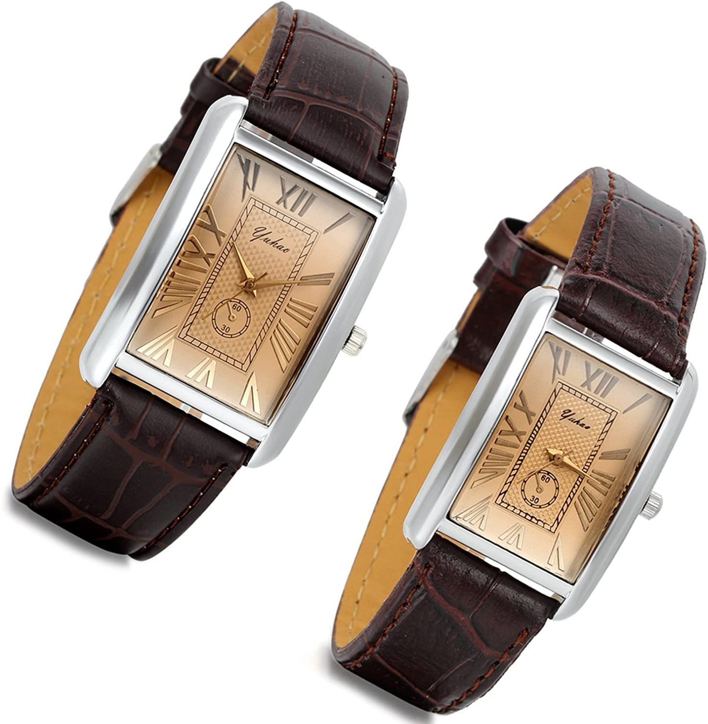 Retro Vintage Square Quartz Analog Watch Silver Tone Case Crocodile Pattern Brown Leather Business Casual Dress Wrist Watch for Christmas