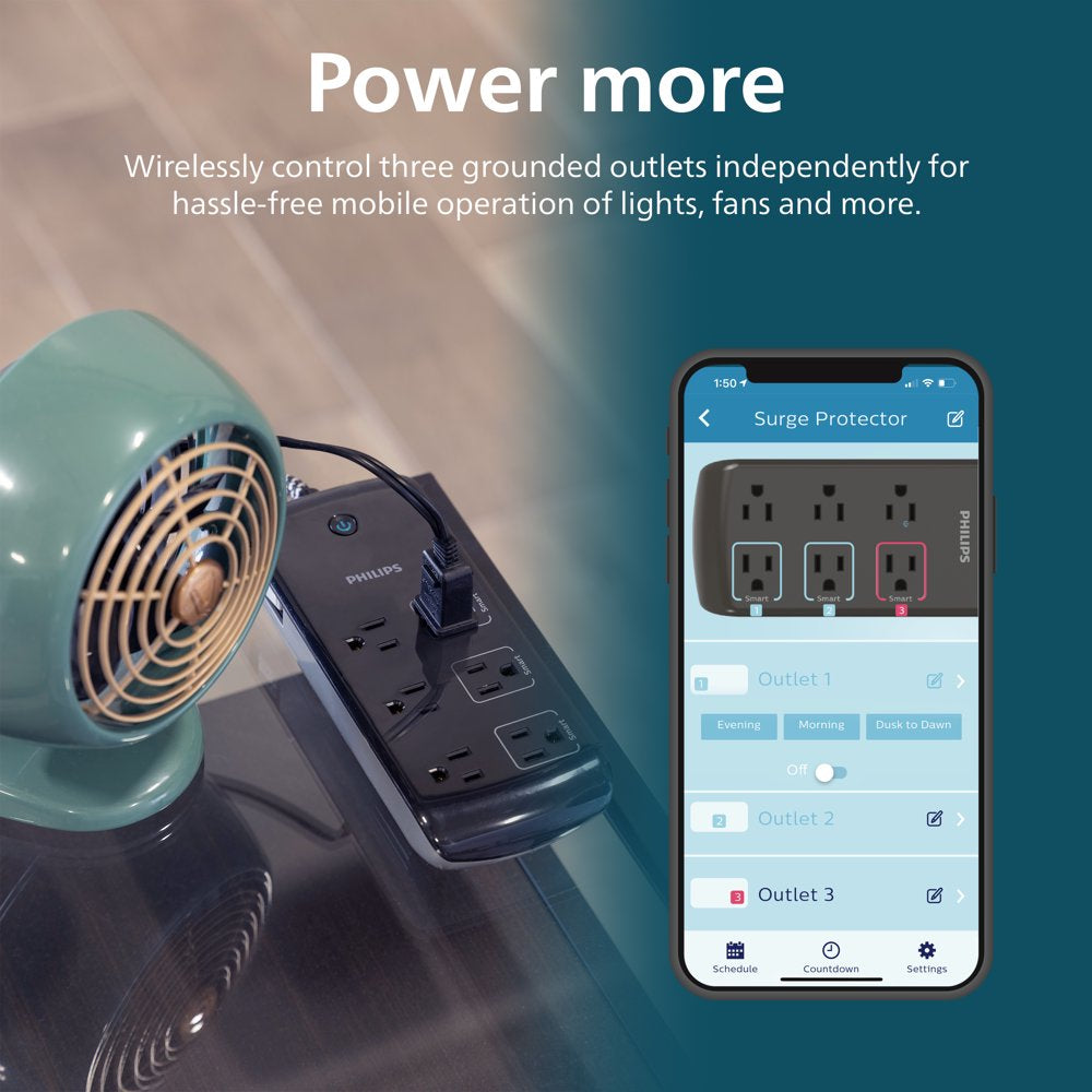 6-Outlet Surge Protector, 1080J 8Ft., Black